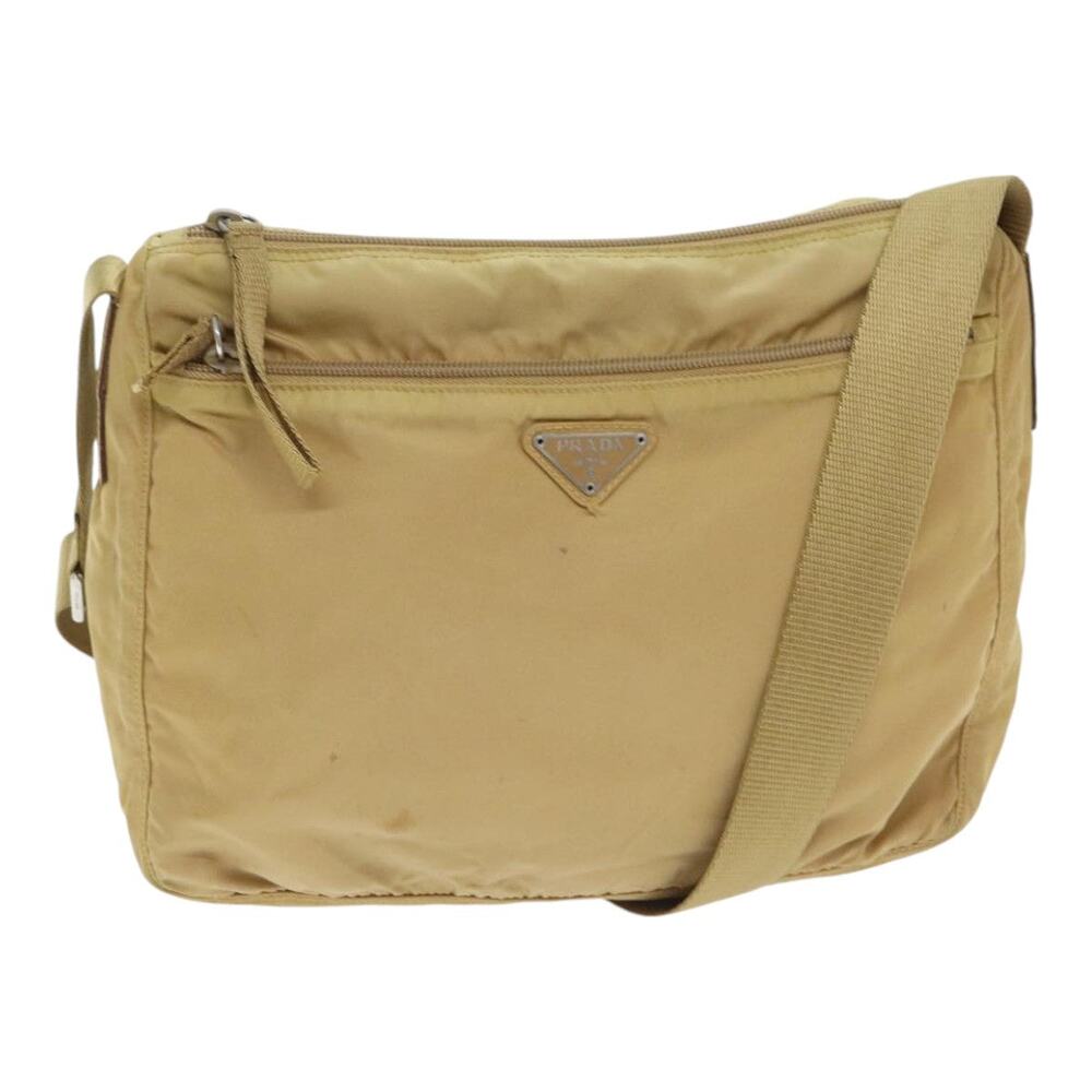 PRADA Shoulder Bag Nylon Beige Silver